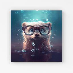 Warren Reed - Designer Ferret With Glasses Splashart Water Canvas in Blue - Size: w10 inch x h10 inch - thumbnail 1