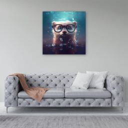 Warren Reed - Designer Ferret With Glasses Splashart Water Canvas in Blue - Size: w10 inch x h10 inch - thumbnail 4
