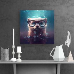 Warren Reed - Designer Ferret With Glasses Splashart Water Canvas in Blue - Size: w10 inch x h10 inch - thumbnail 2