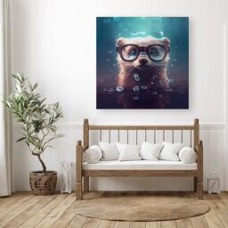 Warren Reed - Designer Ferret With Glasses Splashart Water Canvas in Blue - Size: w10 inch x h10 inch - thumbnail 3