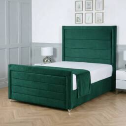 Living Comfort Bedz Selena Plush Velvet Upholstered Bed Slatted Base with 48Inch Headboard in Green - Size: King - thumbnail 1