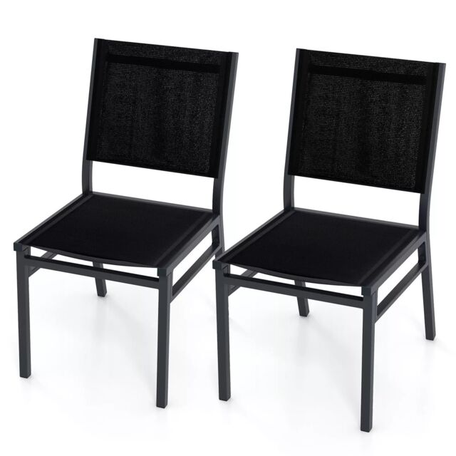 Costway 2Pcs Outdoor Dining Chairs Patio Armless Chair Lightweight Metal Chair in Black - image 1