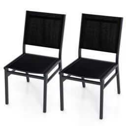 Costway 2Pcs Outdoor Dining Chairs Patio Armless Chair Lightweight Metal Chair in Black