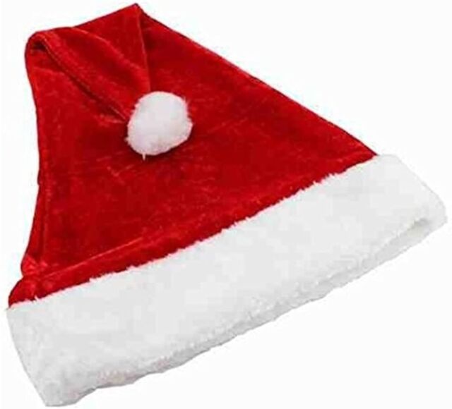 Shatchi Deluxe Red Plush Santa Claus Father Christmas Hat with White Fur Trim & Bobble - image 1