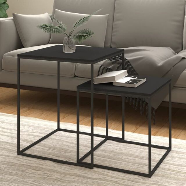 Berkfield Home Coffee Table Set 2 pcs Engineered Wood & Metal in Black - image 1