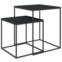 Berkfield Home Coffee Table Set 2 pcs Engineered Wood & Metal in Black - thumbnail 2