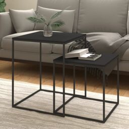 Berkfield Home Coffee Table Set 2 pcs Engineered Wood & Metal in Black - thumbnail 1