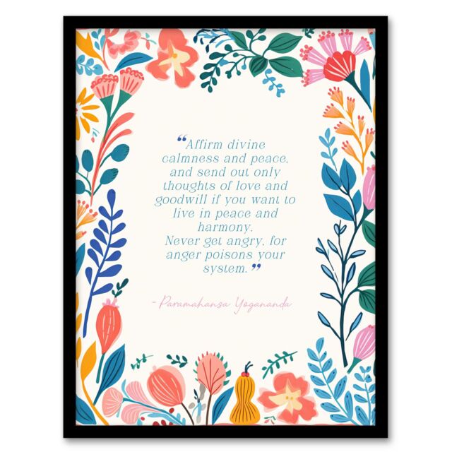 "Artery8 Wall Art Print Hinduism Affirm Divine Calm Paramahansa Yogananda Quote Framed - Size: W12"" x H16""" - image 1