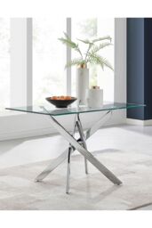 FurnitureboxUK Leonardo Glass & Chrome Metal Dining Table & 4 Milan Chairs Set in Black - thumbnail 2