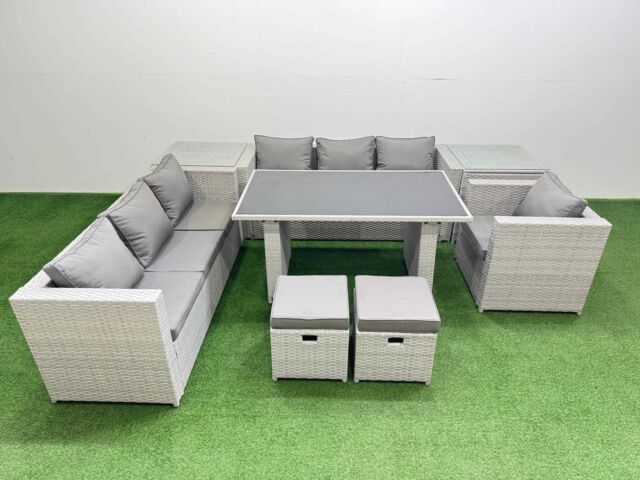 Fimous Patio Garden Furniture Sets with 2 Side Tables 2 Small Stool in Light Grey - image 1