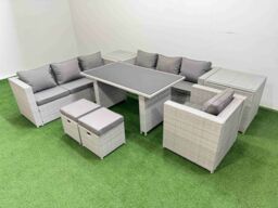 Fimous Patio Garden Furniture Sets with 2 Side Tables 2 Small Stool in Light Grey - thumbnail 2