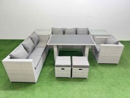 Fimous Patio Garden Furniture Sets with 2 Side Tables 2 Small Stool in Light Grey - thumbnail 1