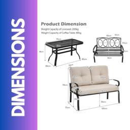 FURNOS 2 Seater Outdoor Bench With Padded Cushions & Table in Cream - thumbnail 6