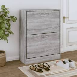 Berkfield Home Shoe Cabinet Grey Sonoma 63x24x81 cm Engineered Wood - Size: 63 x 24 x 81 cm - thumbnail 2