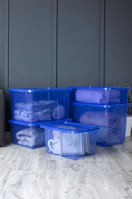 Wham Crystal 5 Piece Multisize Stackable Plastic Storage Organiser Box & Lid in Blue - image 1