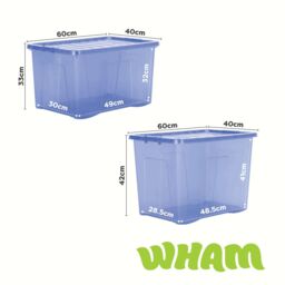 Wham Crystal 5 Piece Multisize Stackable Plastic Storage Organiser Box & Lid in Blue - thumbnail 5