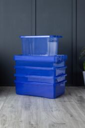 Wham Crystal 5 Piece Multisize Stackable Plastic Storage Organiser Box & Lid in Blue - thumbnail 2