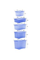Wham Crystal 5 Piece Multisize Stackable Plastic Storage Organiser Box & Lid in Blue - thumbnail 4