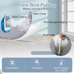 Costway Ironing Board 120 x 38 cm Iron Board with Removable Cover in Grey - thumbnail 4