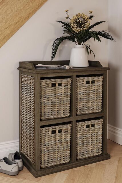 FWStyle 4 Drawer Storage Unit Kubu Rattan Solid Mahogany Ready Assembled Handmade in Brown - image 1