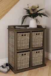 FWStyle 4 Drawer Storage Unit Kubu Rattan Solid Mahogany Ready Assembled Handmade in Brown