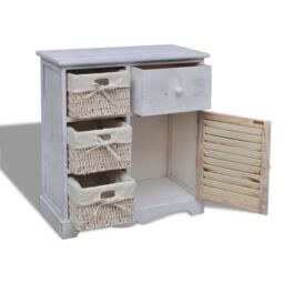 Berkfield Home Wooden Cabinet 3 Left Weaving Baskets White - thumbnail 3