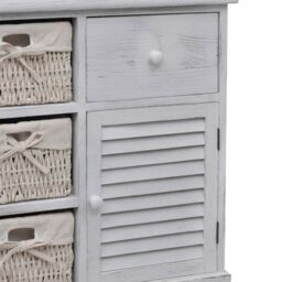 Berkfield Home Wooden Cabinet 3 Left Weaving Baskets White - thumbnail 5