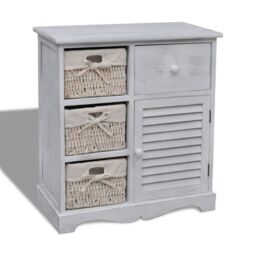 Berkfield Home Wooden Cabinet 3 Left Weaving Baskets White - thumbnail 1