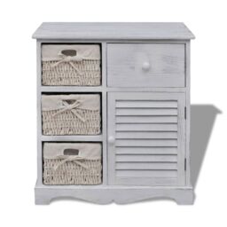 Berkfield Home Wooden Cabinet 3 Left Weaving Baskets White - thumbnail 2