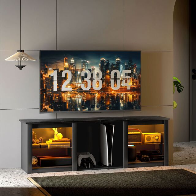 "HOMCOM 160cm TV Unit w/ LED Lights for 70"" TV Modern TV Stand Cabinet Black" - image 1