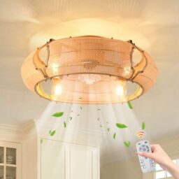 Garwarm 53cm Boho Rattan Farmhouse Caged Reversible Ceiling Fan with Light - thumbnail 1