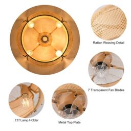 Garwarm 53cm Boho Rattan Farmhouse Caged Reversible Ceiling Fan with Light - thumbnail 8