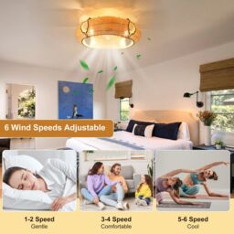 Garwarm 53cm Boho Rattan Farmhouse Caged Reversible Ceiling Fan with Light - thumbnail 9