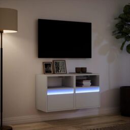 Berkfield Home TV Wall Cabinets with LED Lights 2 pcs White 41x31x45 cm - Size: 41 x 31 x 45 cm - thumbnail 5