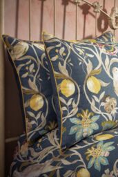 Edinburgh Weavers Songbird Floral Birds Luxury Cotton Piped Pair of Pillowcases in Navy - thumbnail 1