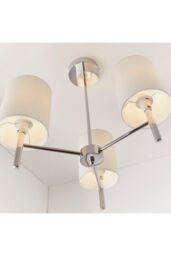 Netlighting Brio 3 Light Semi Flush Multi Arm Ceiling Light Chrome Off-White Silk Effect E14 in Grey - thumbnail 3