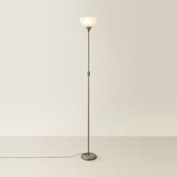 ValueLights Dalby Stem Uplighter Floor Lamp with Frosted Glass Lamp Shade in Silver - thumbnail 3
