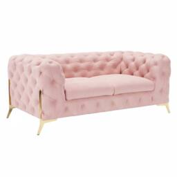 Stratus Interiors Italian Chesterfield Sofa Plush Velvet UK Manufactured in Pink - Size: 2 Seater