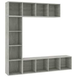 Berkfield Home 3 Piece Book/TV Cabinet Set Concrete Grey 180x30x180 cm - Size: 180 x 30 x 180 cm - thumbnail 1
