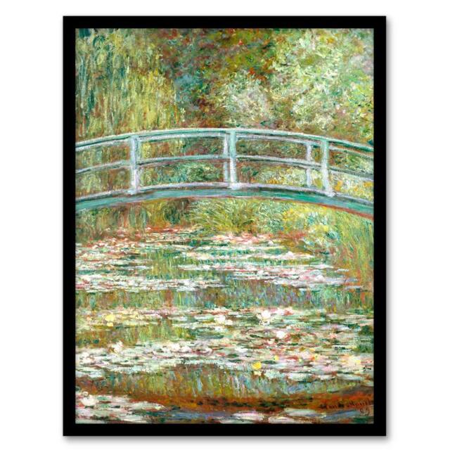 Artery8 Claude Monet Framed Wall Art Print Bridge over a Pond of Water Lilies in Green - Size: A4 - image 1
