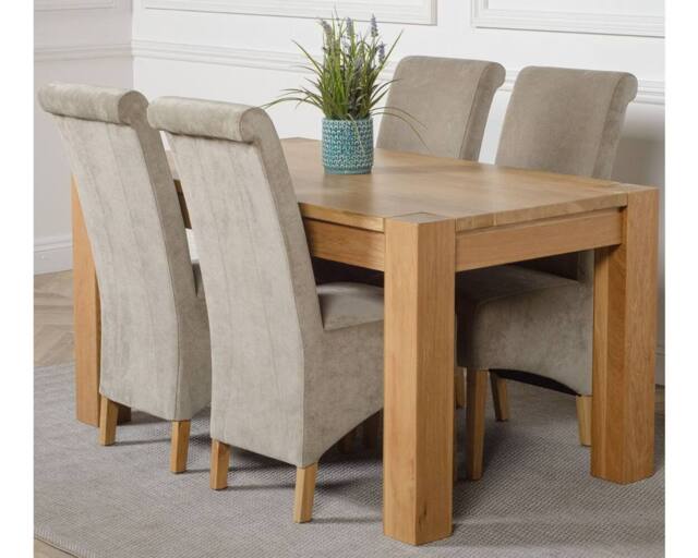Thats Furniture Kuba 150 x 85 cm Chunky Medium Oak Dining Table & 4 Montana Fabric Chairs in Grey - image 1