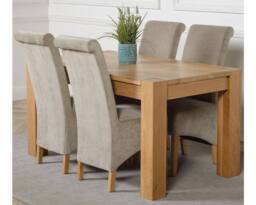 Thats Furniture Kuba 150 x 85 cm Chunky Medium Oak Dining Table & 4 Montana Fabric Chairs in Grey - thumbnail 1
