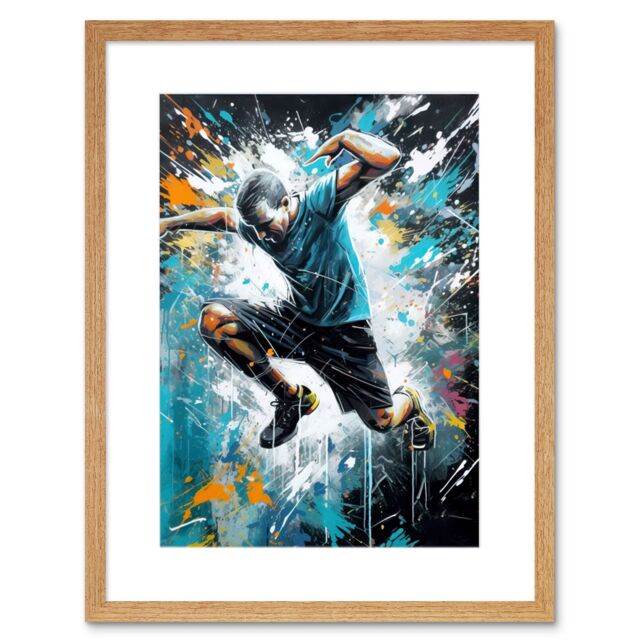 "Artery8 Wall Art Print Man Doing Parkour Jump Pose Paint Splat Portrait Artwork Framed 9X7 Inch in Beige - Size: W7"" x H9""" - image 1