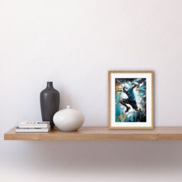 "Artery8 Wall Art Print Man Doing Parkour Jump Pose Paint Splat Portrait Artwork Framed 9X7 Inch in Beige - Size: W7"" x H9""" - thumbnail 2