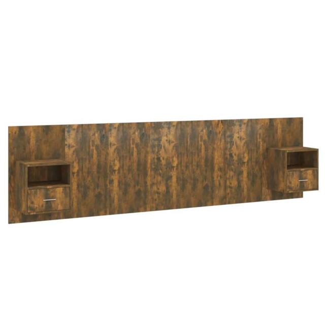 Berkfield Home Bed Headboard with Cabinets Smoked Oak Engineered Wood in Brown - image 1