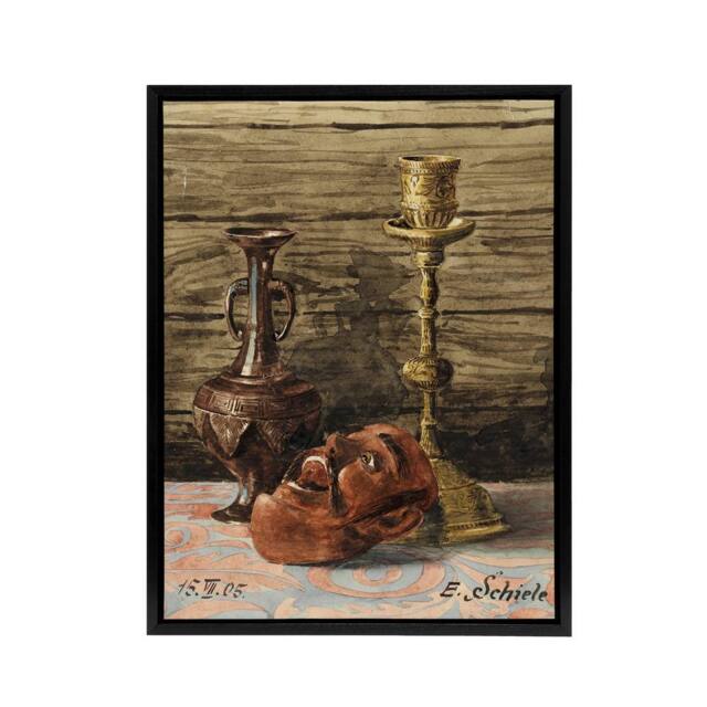 "Artery8 Candlestick Vase Mask Still Life Framed Canvas Wall Art Print Schiele in Brown - Size: W12"" x H16""" - image 1