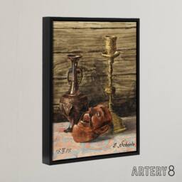 "Artery8 Candlestick Vase Mask Still Life Framed Canvas Wall Art Print Schiele in Brown - Size: W12"" x H16""" - thumbnail 2