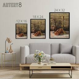 "Artery8 Candlestick Vase Mask Still Life Framed Canvas Wall Art Print Schiele in Brown - Size: W12"" x H16""" - thumbnail 4