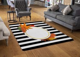 Benjamin Tate Design Black Stripes Autumn Leaves Rug in Natural - Size: Large - thumbnail 2
