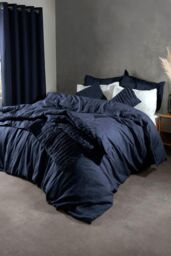Lazy Linen 'Pure Washed Linen' Duvet Cover in Navy - Size: Super King - thumbnail 3